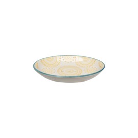 Tranquillo Boho Chic Oval Stoneware Soap Dish with Yellow Print with Holes for Water Drainage 14 x 9.5 x 2 cm