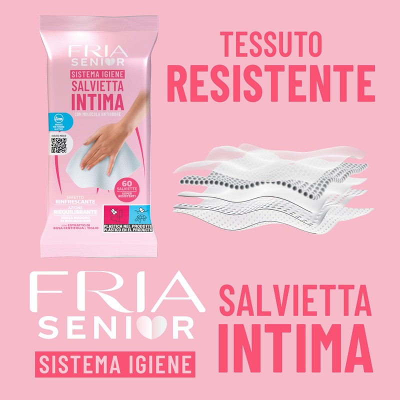 Fria Senior Salviette Umidificate per l’igiene Intima degli Anziani, Ideali