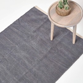 Homescapes Washable Chenille Rug / Bed Rug 45 x 70 cm Hand Woven 100% Cotton Grey/Dark Grey