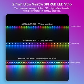 SEZO WS2812B IC RGB LED Strip 160 Pixels/m 2.7mm Width Ultra Narrow Individually Addressable RGB Light 0807SMD Dream Full Color Flexible Tape 3.3ft IP30 DC5V(No Adapter or Controller)