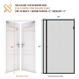 MAGZO Magnetic Screen Door, Fits 48'' x 80'' Door(Mesh Size 50'' x 81''), Reversible Left Right Side Opening, Scratch-Proof Polyester, Pet Friendly, Keep Annoying Creatures Out, Strong Magnets, Grey