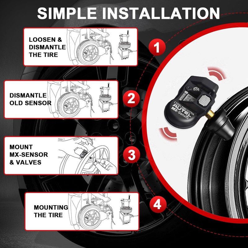 Autel TPMS Sensors 4 Pack MX-Sensors 315/433 mhz Dual Frequency