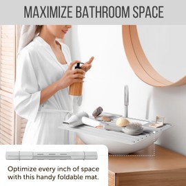 Bathroom Foldable Sink Cover for Counter Space - Sink Topper - Heat Resistant Silicone Mat & Over Sink Makeup Mat - Small Bathroom Space Creation - Bathroom Space Saver Sink Cover for Makeup (Gray)