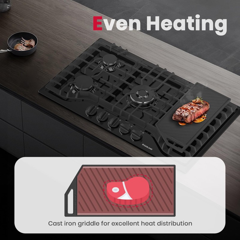 GASLAND 2-in-1 Reversible Cast Iron Grill/Griddle for Gas Stovetop with