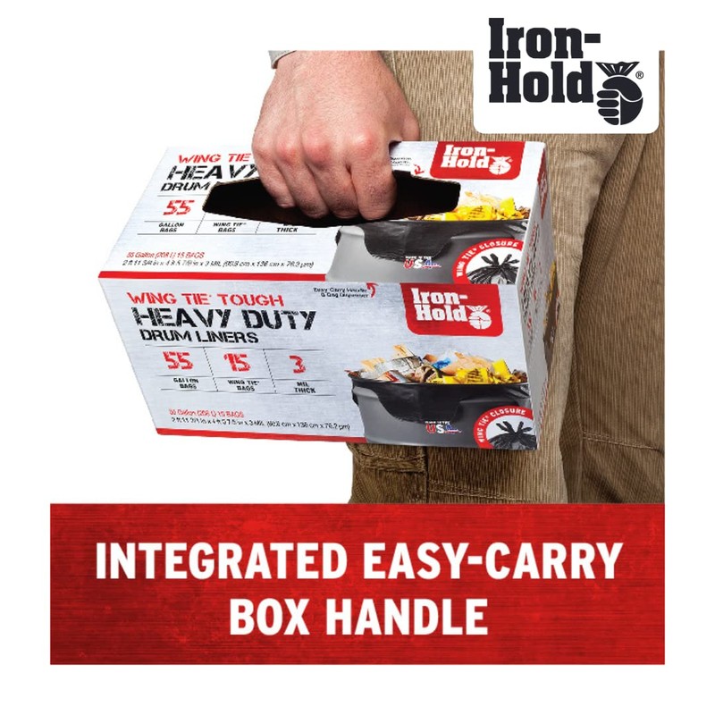 Iron-Hold Contractor Trash Bags - 55 Gallon, 15 Bags, Wing