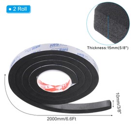 PATIKIL 3/8" W x 5/8" T x 6.6Ft Insulation Foam Tape, 2 Rolls Self-Adhesive EVA Weather Stripping for Wrap Pipe Door Window Insulation Soundproof Anti Vibration Collision, Black