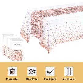 Chepula Disposable Tablecloth, Waterproof Birthday Tablecloths, Rectangular, Suitable for Party, Children’s Birthday, Wedding, Christmas, 137 x 274 cm, White and Rose Gold, Pack of 8