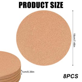 Pack of 8 19 cm Round Pot Coasters, Cork Coasters, Round Cork Coasters, Heat Resistant & Absorbent Cork Plate Round for Pots Pans, Pot Coasters Cork Extra Thick Round Coasters