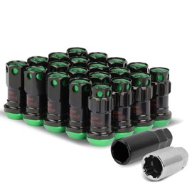 Auto Dynasty M12 x 1.25 Closed End 16 PC Aluminum Alloy Wheel Lug Nuts + 4 x Lock Nut + 1 x Key (Green Accents/Black Body)