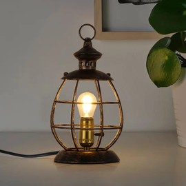 SUNLLOK Modern Vintage Small Cage Desk Lamp - Mid Century Retro Edison Lantern Table Lamp Antique Holder - Industrial Bedside Night Light for Living Room Bedroom Decoration (Gold, E27 Base)