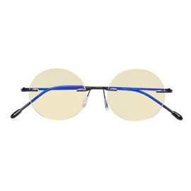 CessBlu Computer Reading Glasses Cut Blue Light Anti Glare Blocking UV Rays Eyeglasses for Men Women Rimless Round (Black)+3.5