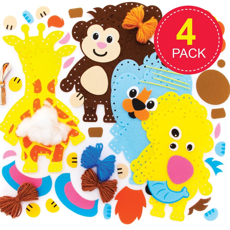 Baker Ross FE609 Jungle Animal Sewing Decoration Kits - Pack