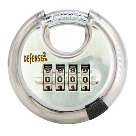Defense2 Platinum Series Disc Lock, Durable Stainless Steel Combo Lock with Brushed Finish, High Security Cut Resistant Design, Advanced Technology, Hardened Shrouded Steel Shackle, 2.75 Inch, 4 Pack