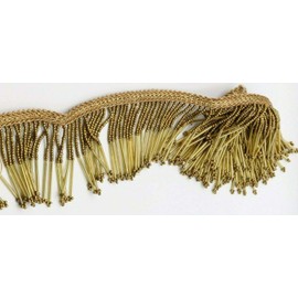 Exclusive 1 X Yard Gold Bead Fringe Bridal Saree Tassel Sewon Trim Curtain Edge Lace 2 inc (Antique Gold)