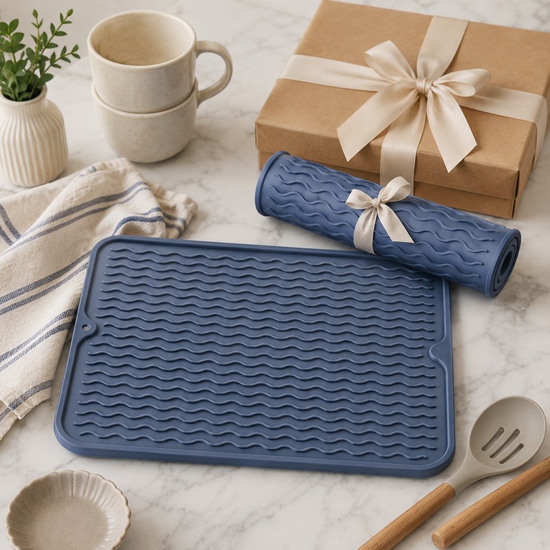 Silicone Dish Drying Mat for Kitchen Counters – Heat-Resistant Drip
