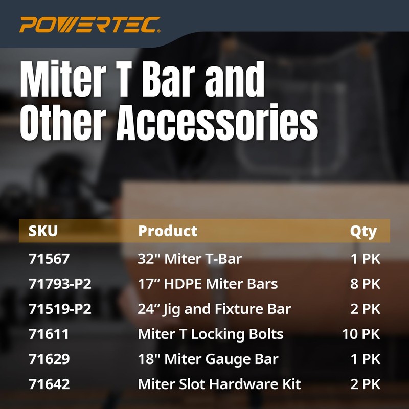 POWERTEC 48" Miter Bar for Table Saw, Crosscut Sled, Router