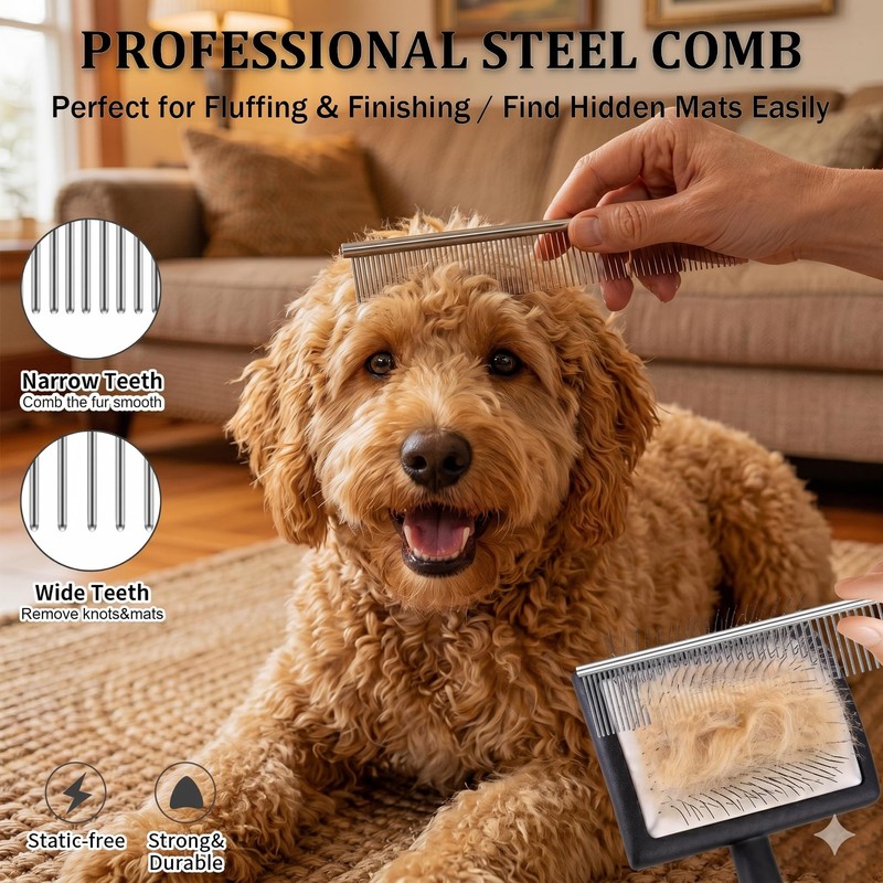 Large 3 in 1 Long Pin Dog Slicker Grooming Brush