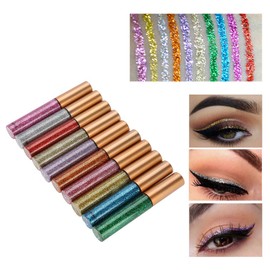 10Pcs  Set Delineador de ojos brillante a prueba de agua, delineador de ojos líquido delineador de ojos con brillo de diamante Lápiz delineador de... 