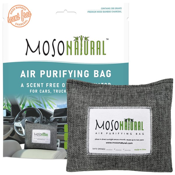 Moso Natural Car Odor Absorber + Air Freshener. A Scent Free Odor Eliminator For Cars, Trucks and SUVs. Premium Moso Bamboo Charcoal Air Purifying Bag. Two Year Lifespan!
