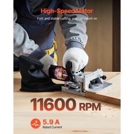 VEVOR Biscuit Plate Joiner, 5.9A, Plate Joiner Tool Kit with 11,600 RPM 760W Motor, 45-Degree Locating Notch, Carbide Tipped Blade, Wood Biscuits, Dust Bag, Adjustable Angle & Depth, for Woodworking