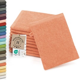 ZOLLNER Flannels, Set of 10, Soft and Absorbent Wash Mitts, Washable up to 95 °C, Cotton, 16 x 21 cm, Orange