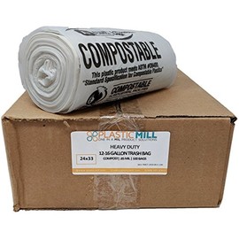 PlasticMill 12-16 Gallon Garbage Bags, Compostable : Clear, 0.85 MIL, 24x33, 100 Bags.