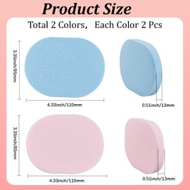 GORGECRAFT Pack of 4 Facial Cleansing Sponge, Reusable Make Up Remover Sponges, Oval Face Wash Sponges, Blue Pink Wash Pads, Moist Powder Puff for Daily Facial Cleansing, Gentle