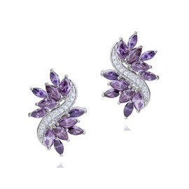 Crystalline Azuria Women 18ct White Gold Plated Purple Violet Zirkonia Crystal Cluster Wedding Stud Earrings