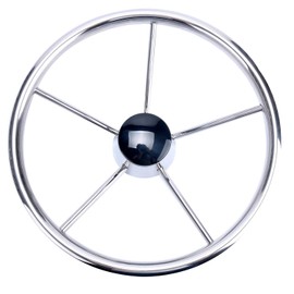 Amarine-made13-1/2 Inch 5-Spoke Destroyer Style Stainless Boat Steering Wheel