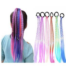 SATPULOT Wig, Extension, Hair Extension, Braid, Braid, Children's Gradient, Ponytail, Colorful Wig, Point Wig, Kids Extension, Hair Extension, Hip Hop, Colorful, Hair Extension, One Touch, Kids, Dance, Recital, Easy to Wear, Set of 2 (Set of 4), Gradient