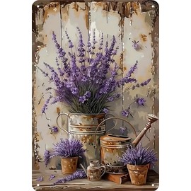 Flower Bunch Retro Lavender Metal Signs Botanical Theme Vintage Tin Signs for Rustic French Country, Bathroom, Garden, Farmhouse Bar Cafe Wall Decor, Gifts for Women, 8 x 12 inches (Lavender)