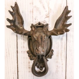 Ebros Rustic Western Forest Horned Bull Moose Head Cast Iron Door Knocker 10"H