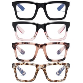 ZXYOO 4 Pack Oprah Style Reading Glasses for Women Men Blue Light Blocking Computer Square Metal Spring Readers(2-Mix Color+1.50)