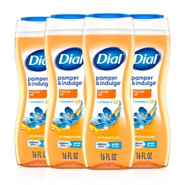 Dial Body Wash, Pamper & Indulge Marula Oil, 16 Fl Oz (Pack of 4), Hydraclean Complex & Vitamin E, Gentle, Leaves Skin Feeling Nourished, Dermatologist-Tested, No Parabens & Sulfates