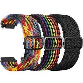 ZGCE 3 Stück Elastische Uhrenarmbänder 22mm 20mm Armband, mit Verstellbarer Schnalle, Nylon Geflochtene Sport Uhrenarmband für Herren Damen (Schwarz/Regenbogen/Bunt, 20mm)