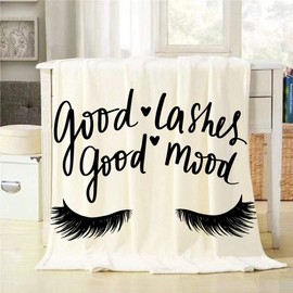 Mugod Good Lashes Good Mood Throw Blanket Hand Sketched Lashes Quote Decorative Soft Warm Cozy Flannel Plush Throws Blankets for Baby Toddler Dog Cat 30 X 40 Inch