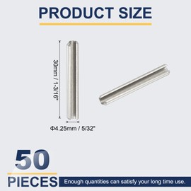 PATIKIL Slotted Spring Pin, 50 Pcs 5/32" x 1-3/16" (4.25mm x 30mm) 304 Stainless Steel Split Roll Pins Spring Dowel for Home Improvement Automotive Machine Repair, Silver