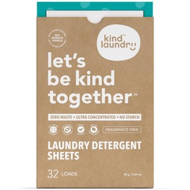Kind Laundry Detergent Sheets with Powerful Stain-Fighting Enzymes - Biodegradable Plant Powered Eco-Friendly Laundry Soap Sheets - Home or Travel Laundry Detergent (Fragrance Free, 32 Loads)