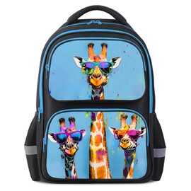 HiMagics School Backpack For Boys Girls Backpack For Kids Toddler Teens Elementary Middle School 17 inch Boys Backpacks Ages 6-18 Travel Book bag with Chest Strap Giraffe Pattern