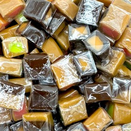 Decadent Caramel Cubes Assorted Flavors-,1.5 lbs Filled Creamy Caramels Apple, Strawberry, Vanilla Chocolate, and Creamy Orange- Individually Wrapped Assorted Chews(24 oz)