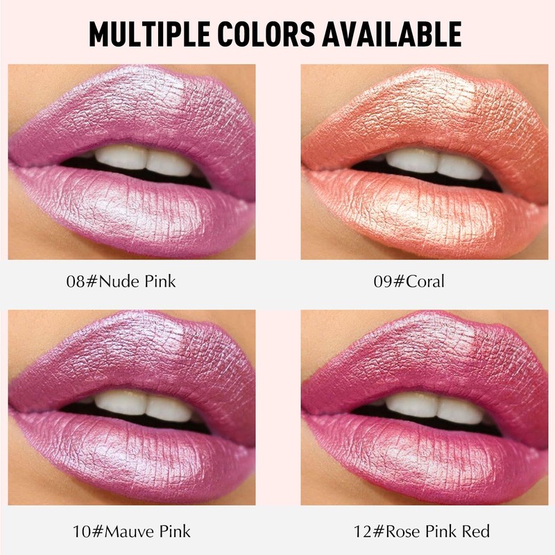 Wugbc Nude Pink Metallic Glitter Lipstick for Women, High Shine