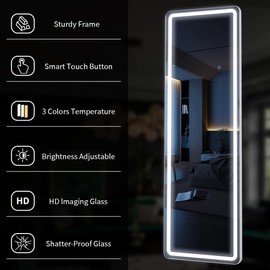 64"x21" Full Length Mirror with LED Lights, Mirrors with Dimming & 3 Color, Full Body Mirrors with Aluminum Alloy Thin Frame for Bedroom, Dressing Room