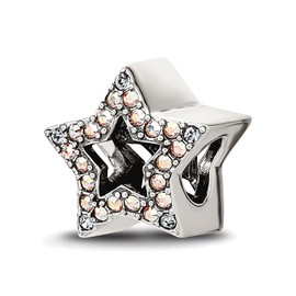JewelryWeb 10mm 925 Sterling Silver Polished Reflections Crystal Star Bead-Bead Charm Pendant Necklace for Women