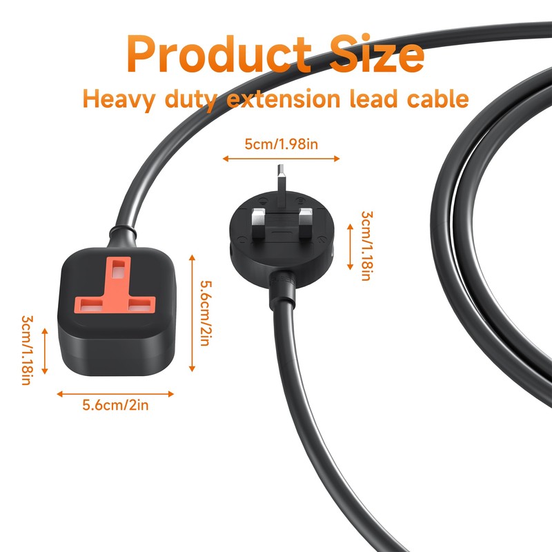 1-way extension cord 1m (including plug), black power supply durable