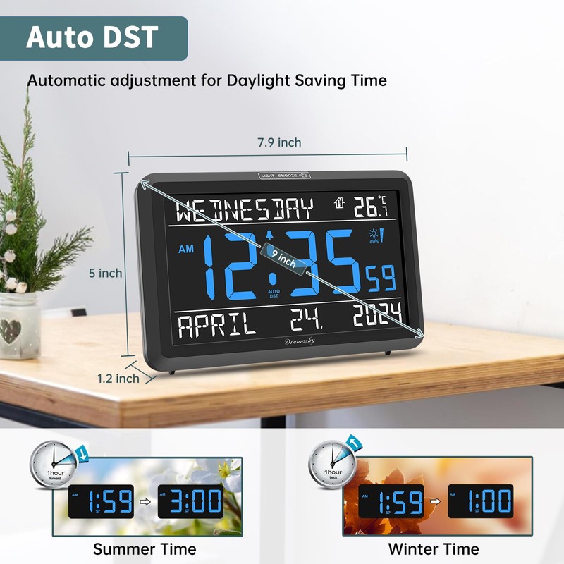 DreamSky Large Digital Clock with Date and Day of Week