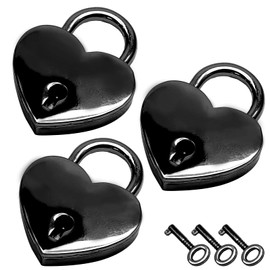 PHITUODA 3pcs Mini Heart Shaped Padlock, Metal Lock with Key for Diary Book Jewelry Storage Box Handbag (Black)