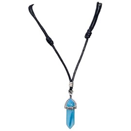 BlueRica Crystal Point on Adjustable Black Cord Necklace (Blue Clear)