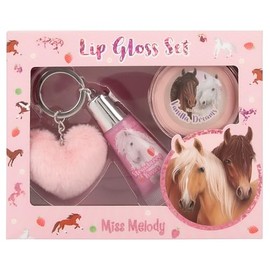 Depesche Miss Melody 12941 Lip Gloss Set in Horse Design for Children, 2 Gloses with Fruity Fragrances, Includes Plush Pendant, Pink