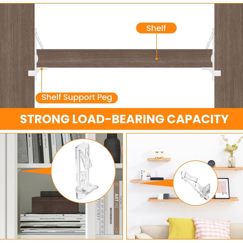 MARRTEUM 40Pcs Plastic Locking Shelf Support Pegs, 6.9mm Clear Self-Locking