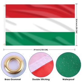 AhfuLife Hungary Flag 5ft x 3ft for Party Decorations, 1Pcs Large Hungarian Flag Double Side with Brass Eyelets for National Day Eurovision Football Word Cup Party Decorations